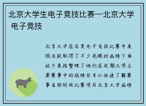 北京大学生电子竞技比赛—北京大学 电子竞技